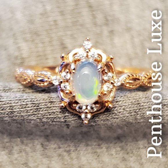 REAL Natural Opal Dome Oval Cut Rose Gold Ring - Picture 4 of 9